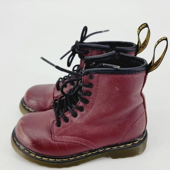 Dr. Martens Junior 1460 SOFTY T Leather Lace-Up Boots Cherry Size US 9 - Picture 1 of 11